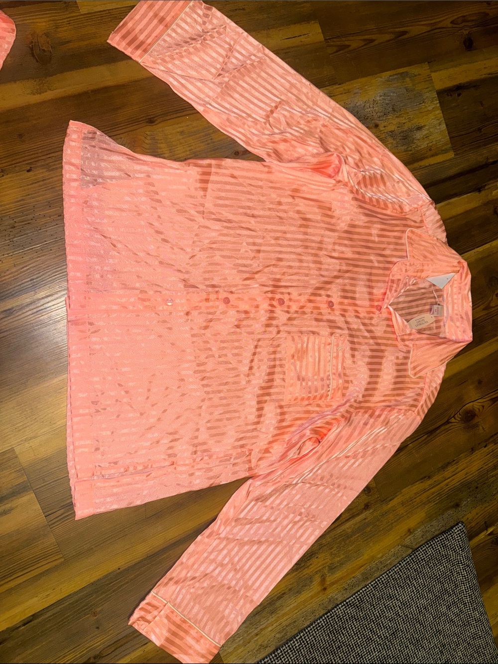 Victoria's Secret Coral Stripe Sheer Button-Up Pajama Top